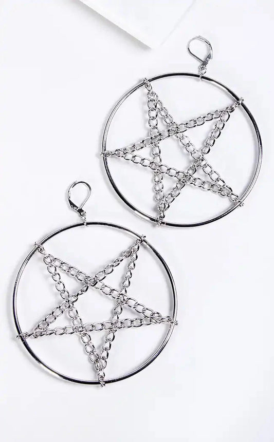 Ritual Pentagram Chain Hoop Earrings