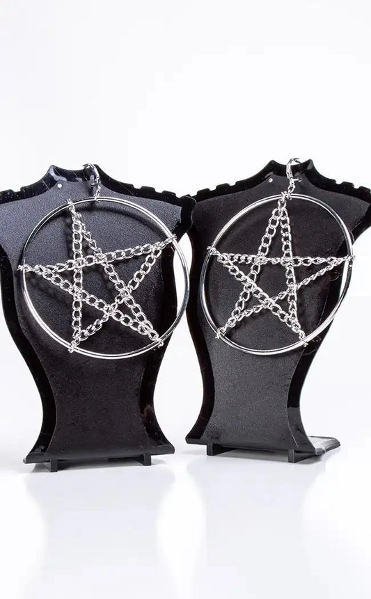 Ritual Pentagram Chain Hoop Earrings